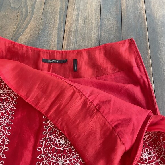 NIC+ZOE Red White Boho Hippie A-Line Skirt Silky Zip Closure Size 10 (R8) - Picture 11 of 12